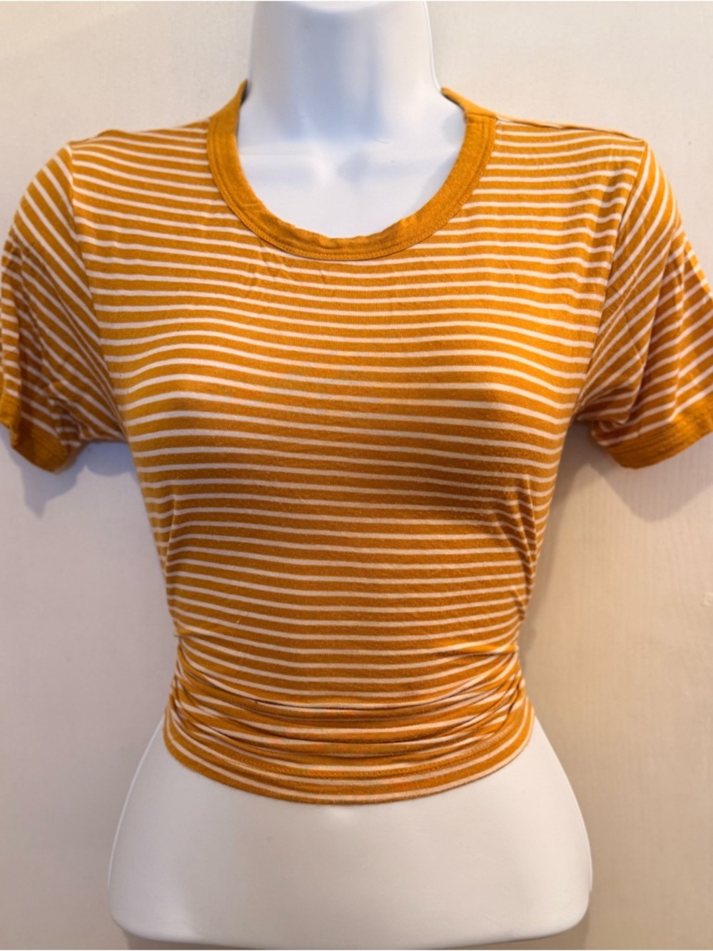 American Dream Mustard and White Striped Crop Tee